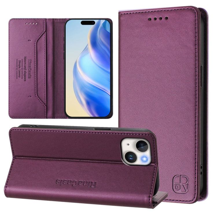 RC01 Dual-Folded Magnetic Suction RFID Leather Phone Case, For iPhone 16 Pro, For iPhone 16 Plus, For iPhone 16, For iPhone 15 Pro Max, For iPhone 15 Pro, For iPhone 15 Plus