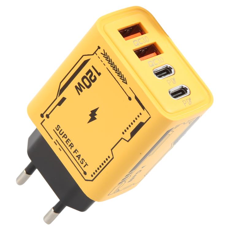 AR-PD14 GaN 120W Charge Adapter 4 Port 2 PD 2 QC 3.0 USB and USB-C / Type-C Fast Charger, EU Plug, US Plug