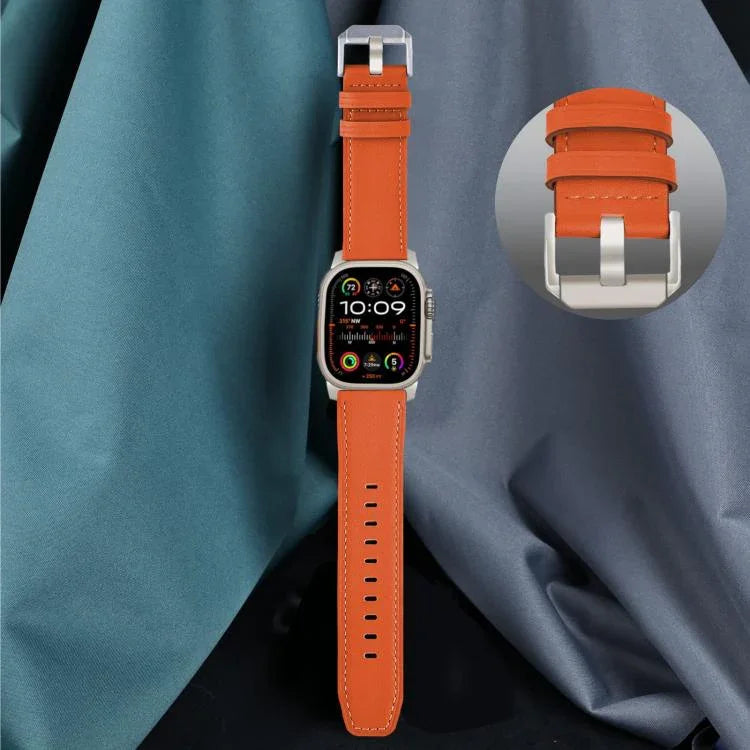 Titanium Buckle Nappa Genuine Leather Watch Band, For Apple Watch 46mm / 49mm / 45mm / 44mm