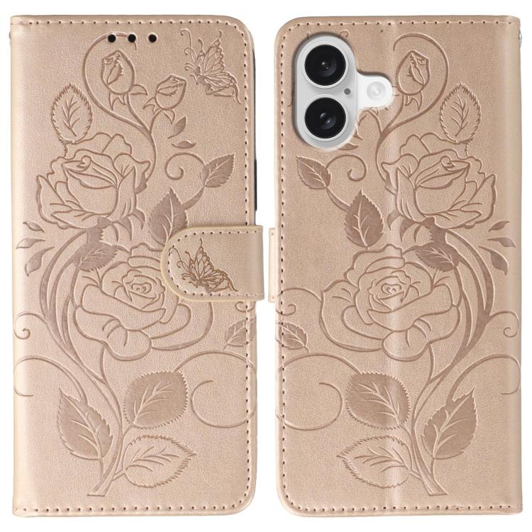 Rose Butterfly Embossed Leather Phone Case, For iPhone 17e / 16e, For iPhone 17 Pro Max, For iPhone 17 Pro, For iPhone 17, For iPhone Air