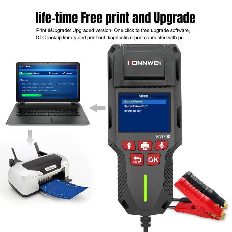 KONNWEI KW700 12V / 24V 2.8 inch Color Screen Car Battery Tester with Printer, KW700