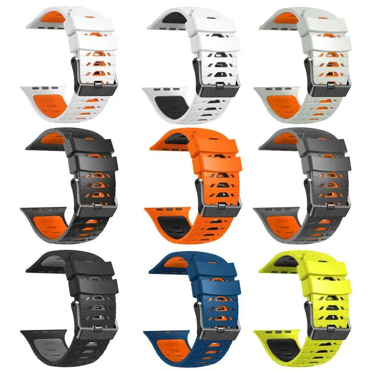 Trapezoid Two Color Silicone Watch Band, For Apple Watch 46mm / 49mm / 45mm / 44mm