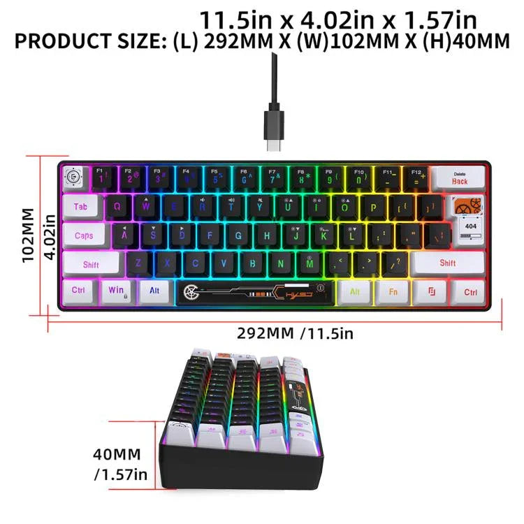 HXSJ V700WB Wired RGB Backlit Membrane Keyboard 61 Key Caps, Cable Length: 1.7m, V700WB