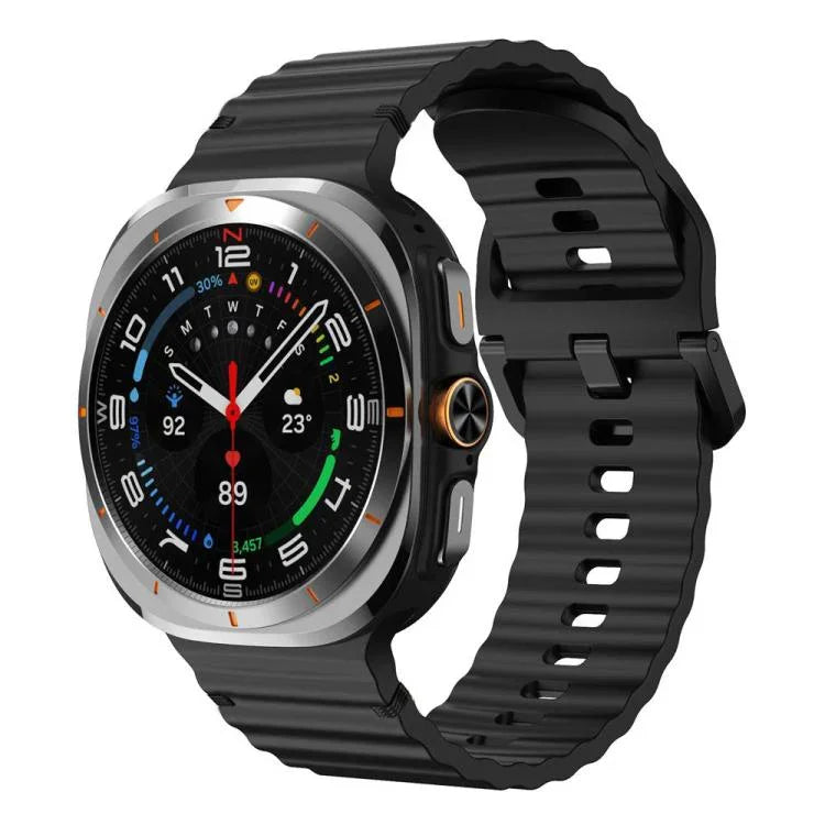 For Samsung Galaxy Watch8 Classic 46mm / Watch8 44mm / 40mm xDfind Wavy Grain Stitched Silicone Watch Band, L