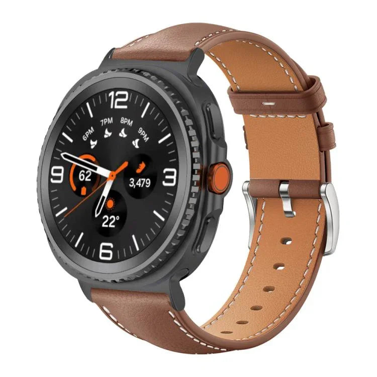 xDfind Flat Head Black Shark Fine Grain Leather Watch Band, For Samsung Galaxy Watch Ultra / Ultra 2025, For Samsung Galaxy Watch8 / Watch8 Classic, For Samsung Galaxy Watch7 / FE / 6 / 5 / 4