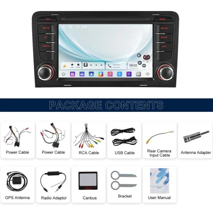 For Audi A3 8P 2003-2012 Android 15 7 inch Smart Central Control Car GPS Navigator Car MP5 Player, Standard+AHD+Microphone, Standard