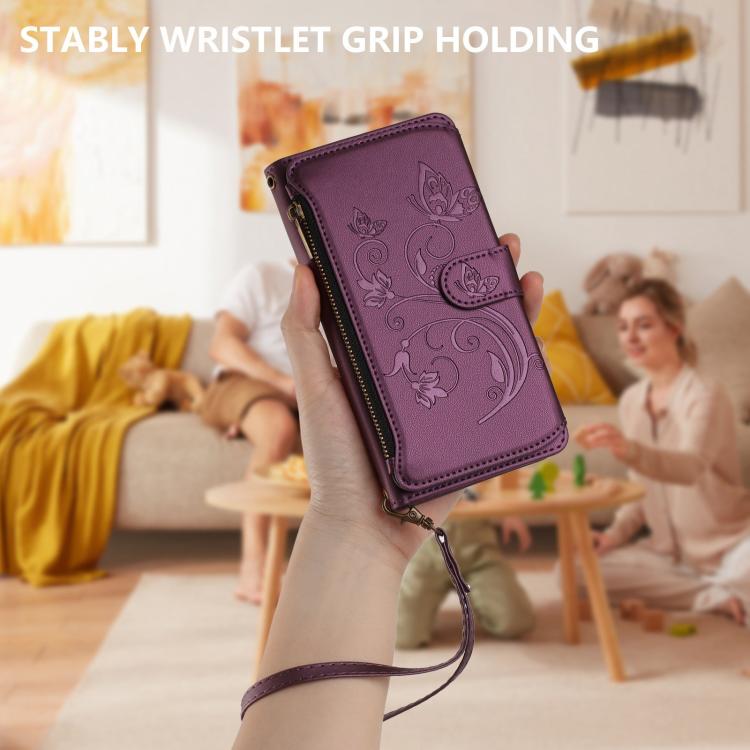 Butterfly Love Flower Multi-card Zipper Wallet Leather Phone Case, For iPhone 16 Pro, For iPhone 16 Plus, For iPhone 16, For iPhone 15 Pro Max, For iPhone 15 Pro, For iPhone 15 Plus
