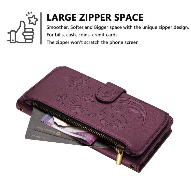 Butterfly Love Flower Multi-card Zipper Wallet Leather Phone Case, For iPhone 15, For iPhone 14 Plus, For iPhone 14 / 13, For iPhone 14 Pro, For iPhone 14 Pro Max, For iPhone 7 / 8 / SE 2022
