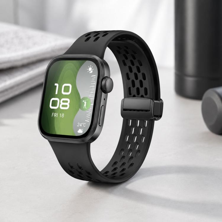 xDfind Hole Style Magnetic Black Buckle Silicone Watch Band, For Huawei Watch Fit4 Pro / Fit4 / Fit3