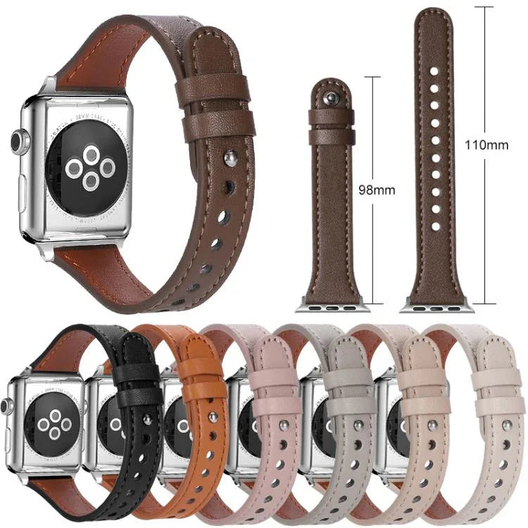 xDfind Double Ring Single Rivet Genuine Leather Watch Band, For Apple Watch 42 / 44 / 45 / 46 / 49mm, For Apple Watch 38 / 40 / 41 / S10 42mm