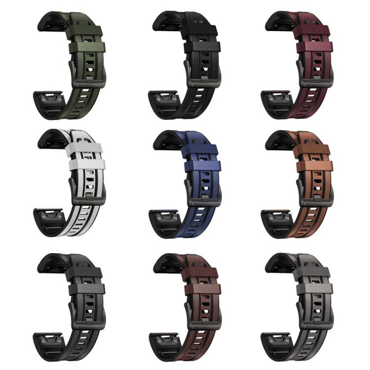 xDfind Leather Skin Silicone Quick Release Watch Band, For Garmin 26mm, For Garmin 22mm