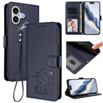 Embossed Heart Cat Leather Phone Case with Hand Strap, For iPhone 17e / 16e, For iPhone 17 Pro Max, For iPhone 17 Pro, For iPhone 17