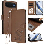 Embossed Heart Cat Leather Phone Case with Hand Strap, For iPhone Air, For iPhone 16 Pro Max, For iPhone 16 Pro, For iPhone 16 Plus
