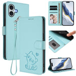 Embossed Heart Cat Leather Phone Case with Hand Strap, For iPhone Air, For iPhone 16 Pro Max, For iPhone 16 Pro, For iPhone 16 Plus