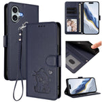 Embossed Heart Cat Leather Phone Case with Hand Strap, For iPhone Air, For iPhone 16 Pro Max, For iPhone 16 Pro, For iPhone 16 Plus