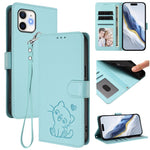 Embossed Heart Cat Leather Phone Case with Hand Strap, For iPhone 11 Pro Max, For iPhone 11, For iPhone 11 Pro, For iPhone X / XS