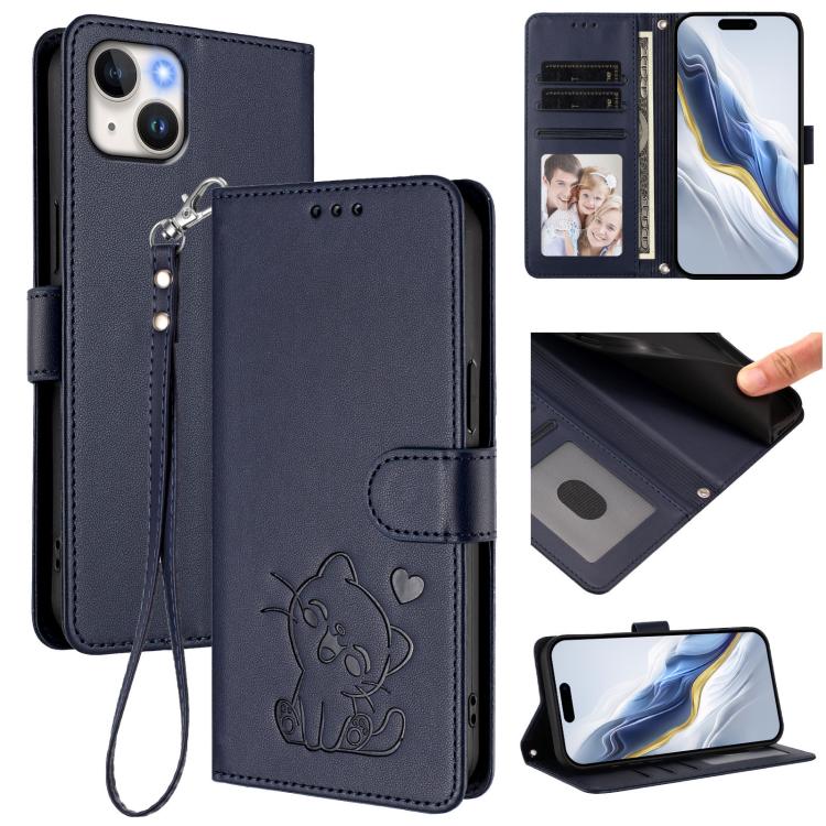 Embossed Heart Cat Leather Phone Case with Hand Strap, For iPhone 13 mini, For iPhone 12 / 12 Pro, For iPhone 12 Pro Max, For iPhone 12 mini