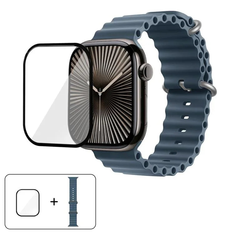Ocean Silicone Watch Band with 3D Curved Film, For Apple Watch Series 10 46mm, For Apple Watch Series 10 42mm, For Apple Watch Series 44mm
