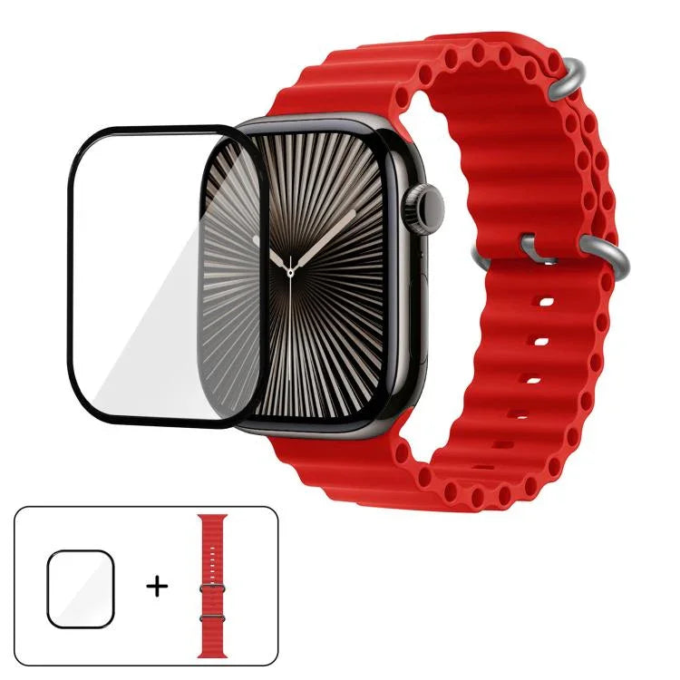 Ocean Silicone Watch Band with 3D Curved Film, For Apple Watch Series 10 46mm, For Apple Watch Series 10 42mm, For Apple Watch Series 44mm