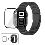 Three Beads Stainless Steel Watch Band with 3D Curved Film, For Apple Watch Ultra 2 / 1 49mm, For Apple Watch Series 45mm, For Apple Watch Series 41mm, For Apple Watch Series 38mm