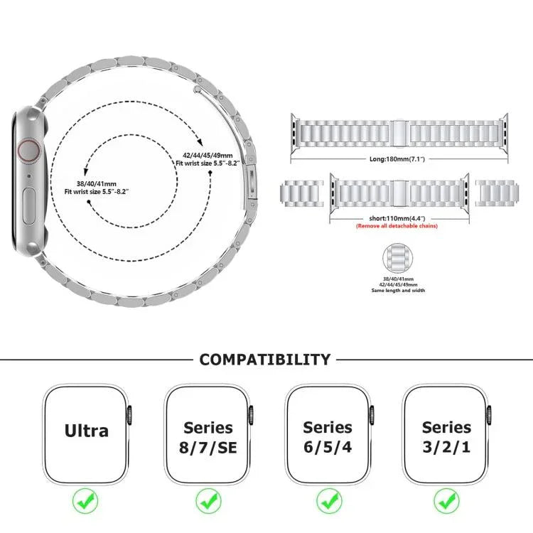 Three Beads Stainless Steel Watch Band with 3D Curved Film, For Apple Watch Series 42mm
