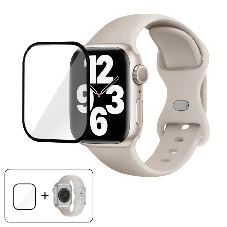 Butterfly Buckle Silicone Watch Band with 3D Curved Film, For Apple Watch Series 10 46mm, For Apple Watch Series 10 42mm, For Apple Watch Series 44mm