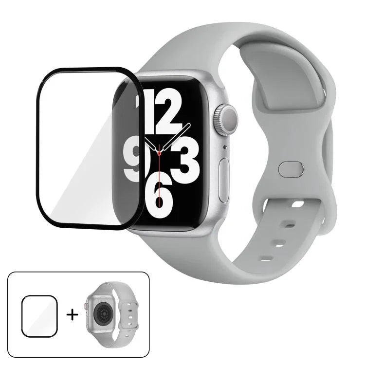 Butterfly Buckle Silicone Watch Band with 3D Curved Film, For Apple Watch Series 10 46mm, For Apple Watch Series 10 42mm, For Apple Watch Series 44mm