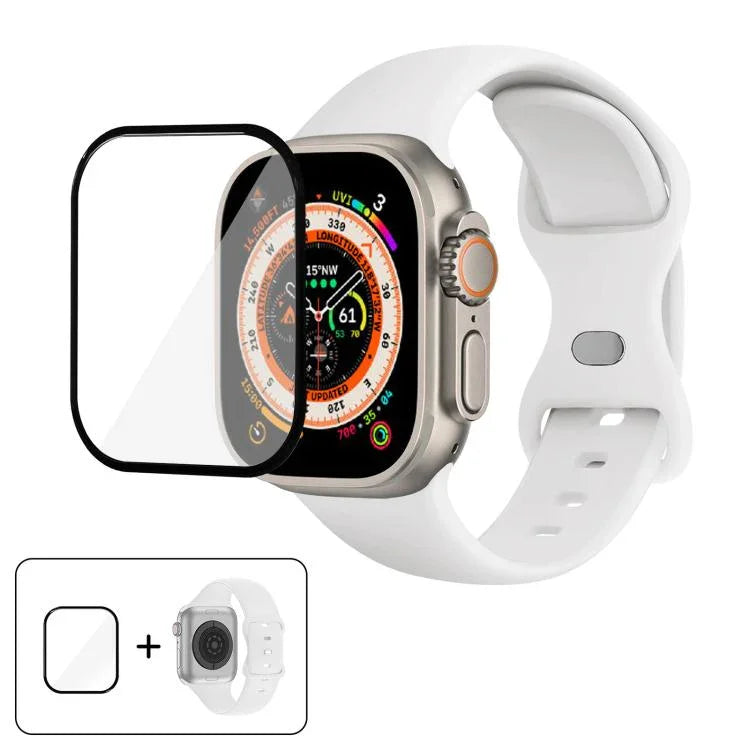 Butterfly Buckle Silicone Watch Band with 3D Curved Film, For Apple Watch Series 40mm, For Apple Watch Ultra 2 / 1 49mm, For Apple Watch Series 45mm
