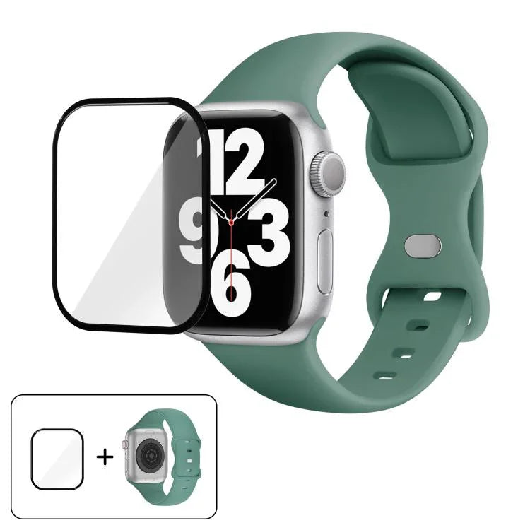 Butterfly Buckle Silicone Watch Band with 3D Curved Film, For Apple Watch Series 40mm, For Apple Watch Ultra 2 / 1 49mm, For Apple Watch Series 45mm