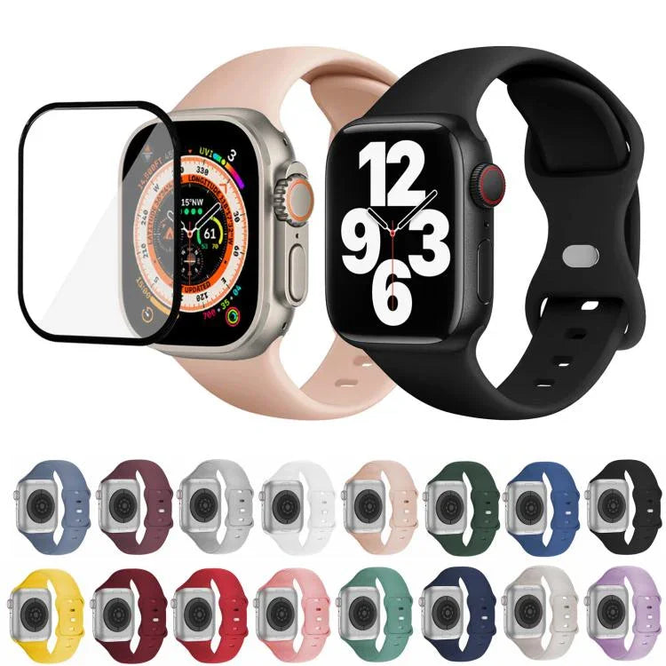 Butterfly Buckle Silicone Watch Band with 3D Curved Film, For Apple Watch Series 10 46mm, For Apple Watch Series 10 42mm, For Apple Watch Series 44mm