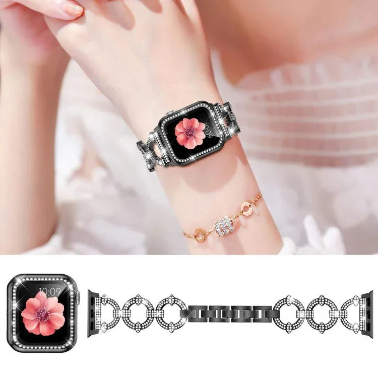 xDfind O-shaped Diamond Metal Watch Band with Tempered Film Integrated PC Cover, For Apple Watch Series 10 46mm, For Apple Watch Series 10 42mm, For Apple Watch Series 44mm, For Apple Watch Series 40mm, For Apple Watch Ultra 2 / 1 49mm                 ...