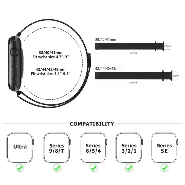 Milanese Stainless Steel Watch Band with 3D Curved Film, For Apple Watch Series 40mm, For Apple Watch Ultra 2 / 1 49mm, For Apple Watch Series 45mm