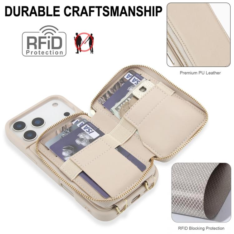 Crossbody Zipper RFID Card Bag Phone Case, For iPhone 17 Pro Max, For iPhone 17 Pro, For iPhone Air, For iPhone 15 Pro Max, For iPhone 15 Pro, For iPhone 15 Plus / 14 Plus