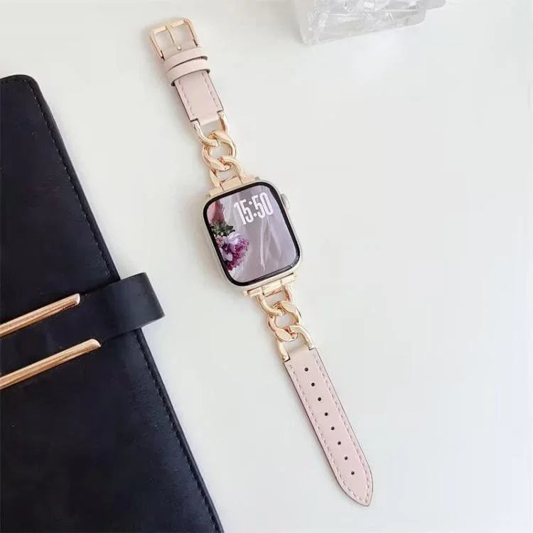 xDfind Denim Chain Metal Hybrid Leather Watch Band, For Apple Watch 42 / 44 / 45 / 46 / 49mm, For Apple Watch 38 / 40 / 41 / S10 42mm