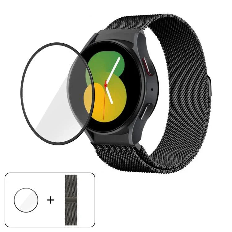Milanese Magnetic Stainless Steel Watch Band with 3D Curved Film, For Samsung Galaxy Watch4 Classic 46mm, For Samsung Galaxy Watch4 Classic 42mm, For Samsung Galaxy Watch5 Active 40mm, For Samsung Galaxy Watch5 Active 44mm                              ...