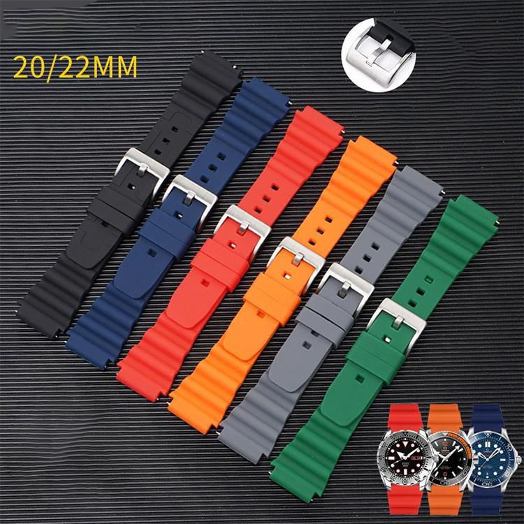 xDfind Silver Buckle Silicone Watch Band, 20mm, 22mm