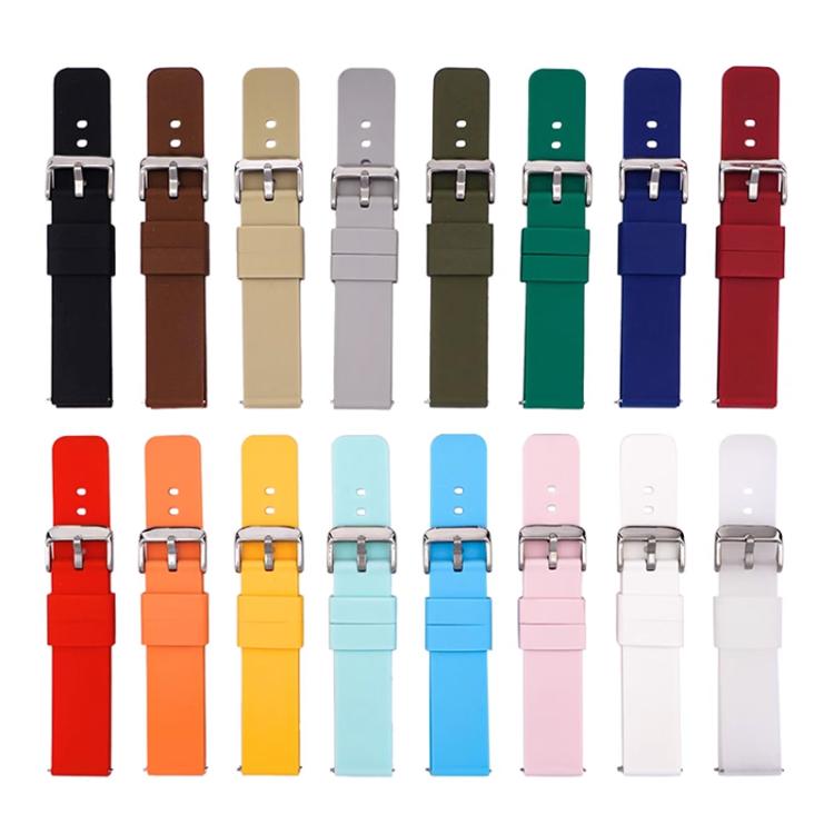 Stainless Steel Silver Pin Buckle Solid Color Silicone Waterproof Watch Band, 24mm