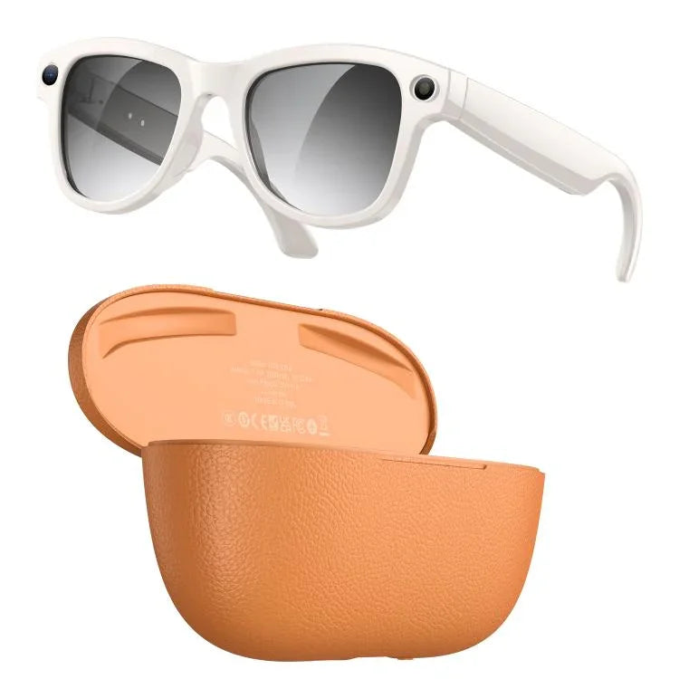 M02 Ultra 8MP Camera AI Smart Glasses Photochromic Lenses, with Black Charging Case, with Brown Charging Case