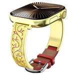 xDfind Retro Floral Carving Stainless Steel Hybrid Genuine Leather Watch Band, For Apple Watch 38 / 40 / 41 / S11 42mm