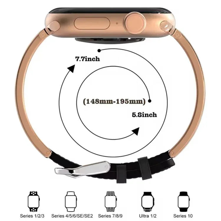 xDfind Retro Floral Carving Stainless Steel Hybrid Genuine Leather Watch Band, For Apple Watch 38 / 40 / 41 / S11 42mm