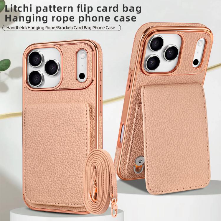 VIETAO Litchi Texture Wallet PU Phone Case with Lanyard, For iPhone 17 Pro Max, For iPhone 17 Pro