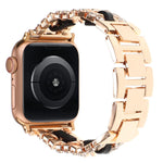 Diamond Vegan Leather Metal Watch Band, For Apple Watch 46mm / 49mm / 45mm / 44mm, For Apple Watch 42mm / 41mm / 40mm / 38mm