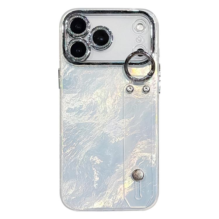Plating Foil-like Metallic Texture Wristband Holder TPU Phone Case with Lens Film, For iPhone 17 Pro Max, For iPhone 17 Pro, For iPhone 17, For iPhone Air, For iPhone 16 Pro Max, For iPhone 16 Pro, For iPhone 16 Plus, For iPhone 16, For iPhone 15 Pro M...
