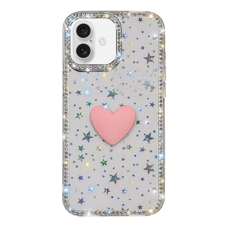 Flash Rhinestone Double-sided IMD Love Heart Phone Case, For iPhone 17e / 16e, For iPhone 17 Pro Max, For iPhone 17 Pro, For iPhone 17, For iPhone Air