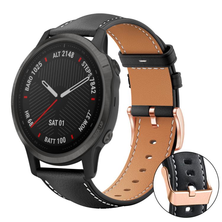 xDfind Rose Gold Buckle Black Shark Fine Grain Vegan Leather Watch Band, For Garmin Fenix 8/7/6/5 22mm, For Garmin Fenix 8/7S/6S/5S 20mm, For Garmin Forerunner 45 / 45S / Swim 2, For Garmin Forerunner 220/735/735XT/230/235, For Garmin Forerunner 35/30/35j