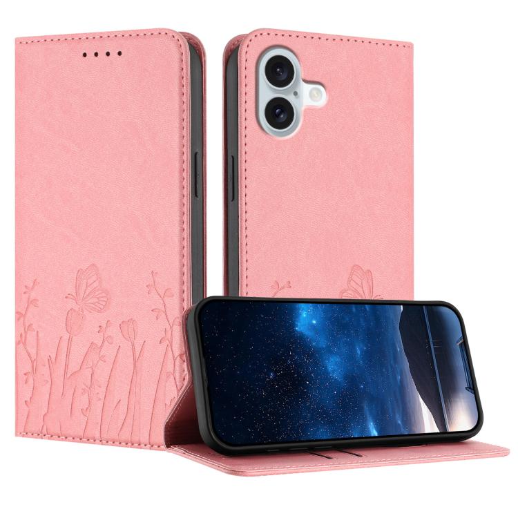 Tulips Butterfly Pattern Magnetic Vegan Leather Phone Case, For iPhone Air, For iPhone 16 Pro Max, For iPhone 16 Pro, For iPhone 16 Plus