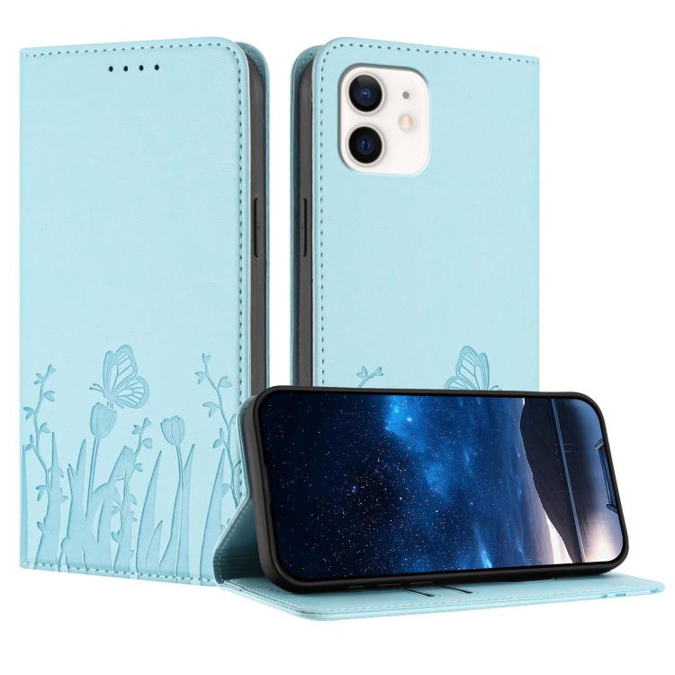 Tulips Butterfly Pattern Magnetic Vegan Leather Phone Case, For iPhone 13, For iPhone 13 mini, For iPhone 12 / 12 Pro, For iPhone 12 Pro Max