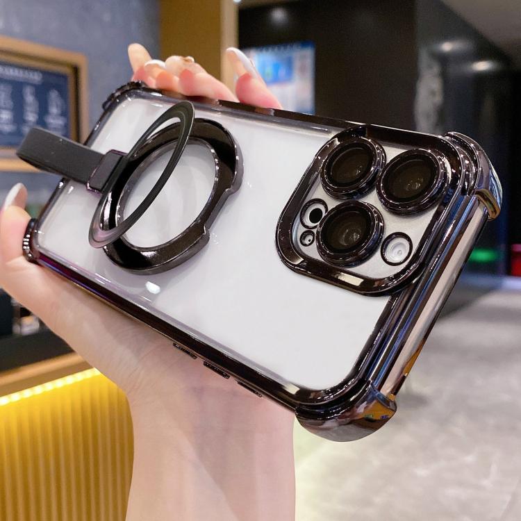 Crystal Shield Ring Holde TPU + Acrylic Magnetic Phone Case, For iPhone 16 Plus, For iPhone 16, For iPhone 15 Pro Max, For iPhone 15 Pro, For iPhone 15 Plus, For iPhone 15