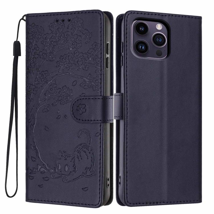 Tree Cat Embossed Flip Vegan Leather Phone Case, For iPhone 15, For iPhone 14 Plus, For iPhone 14, For iPhone 14 Pro, For iPhone 14 Pro Max, For iPhone 13 Pro Max