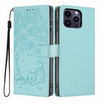 Tree Cat Embossed Flip Vegan Leather Phone Case, For iPhone 14 Pro Max, For iPhone 13 Pro Max, For iPhone 13 Pro, For iPhone 13, For iPhone 12 Pro Max, For iPhone 12 / 12 Pro